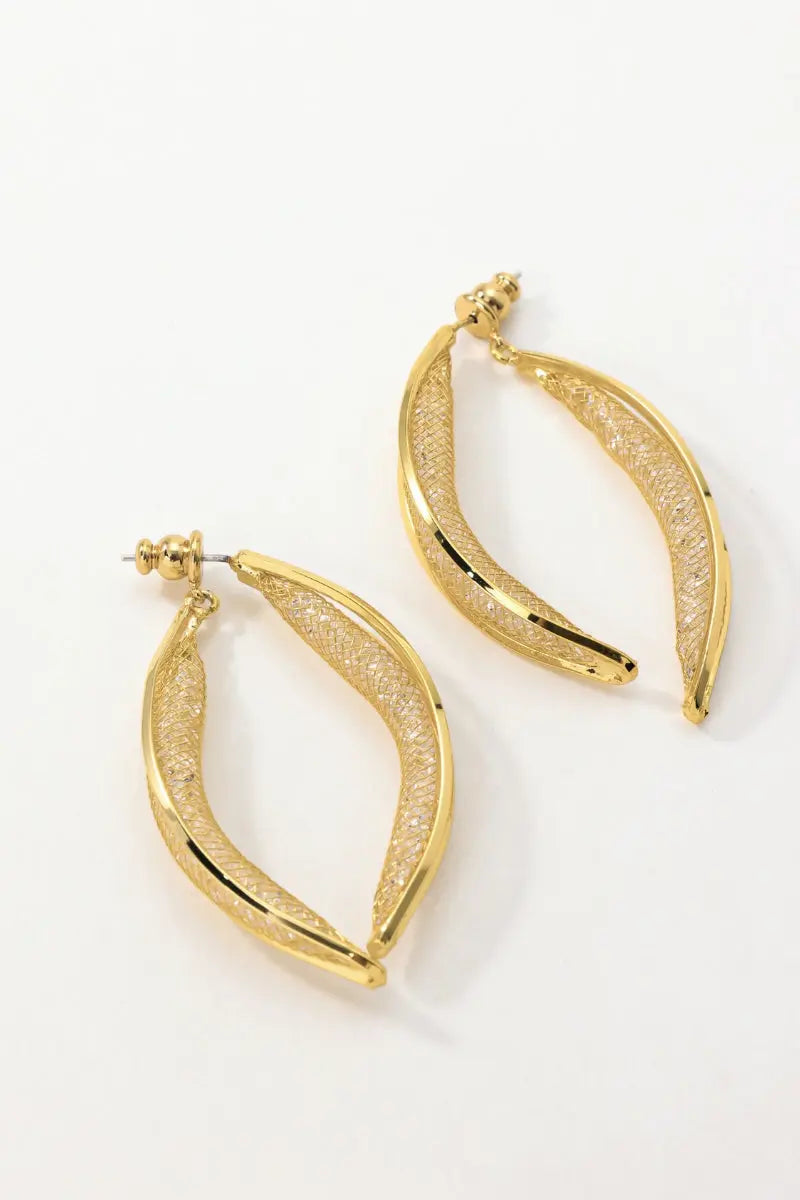 Whisper Earrings 18K Gold-Plated Brass Mesh and Crystal Crescent Moon Design with Sparkling Edges All-Glows