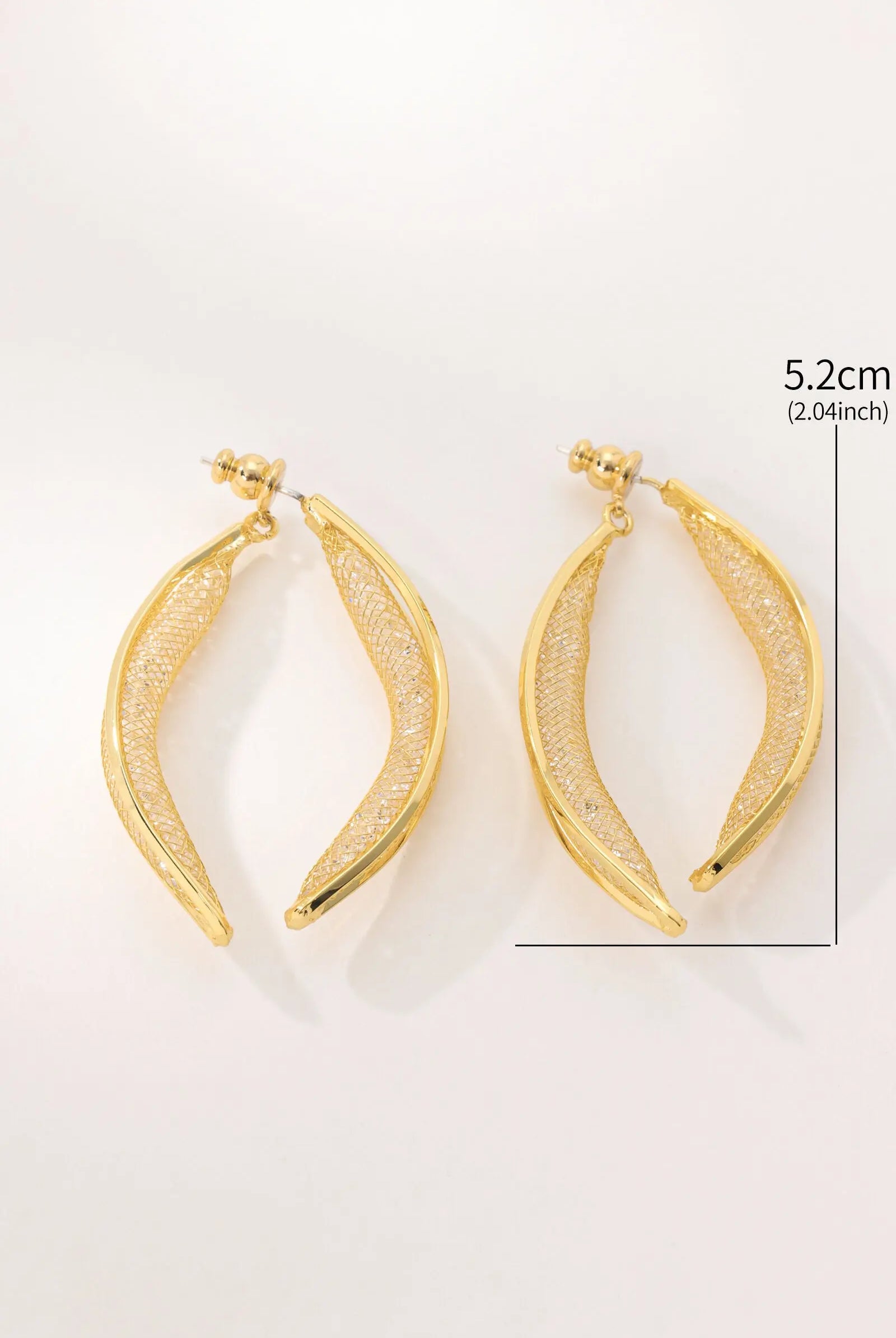 Whisper Earrings 18K Gold-Plated Brass Mesh and Crystal Crescent Moon Design with Sparkling Edges All-Glows