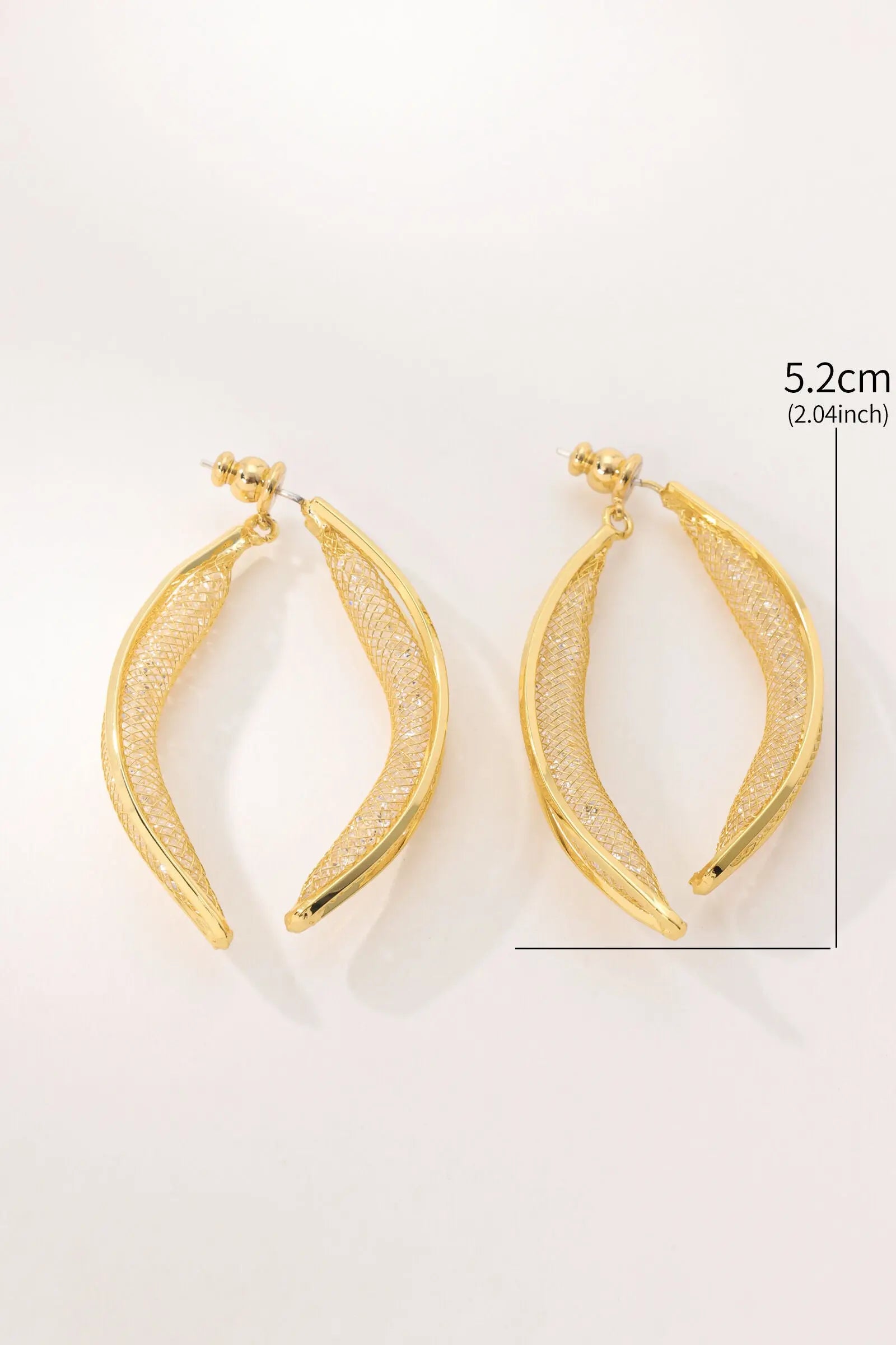 Whisper Earrings 18K Gold-Plated Brass Mesh and Crystal Crescent Moon Design with Sparkling Edges All-Glows