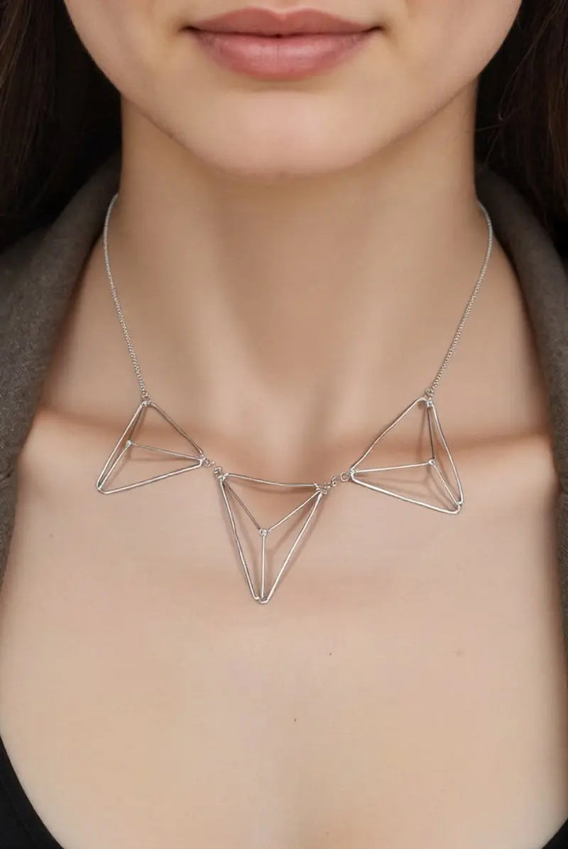 Zinnia Geometric Necklace - Contemporary Minimalist Design with Triangular Shapes in 18K Gold and Platinum-Plated Brass All-Glows