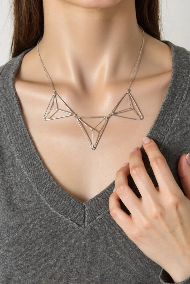 Zinnia Geometric Necklace - Contemporary Minimalist Design with Triangular Shapes in 18K Gold and Platinum-Plated Brass All-Glows