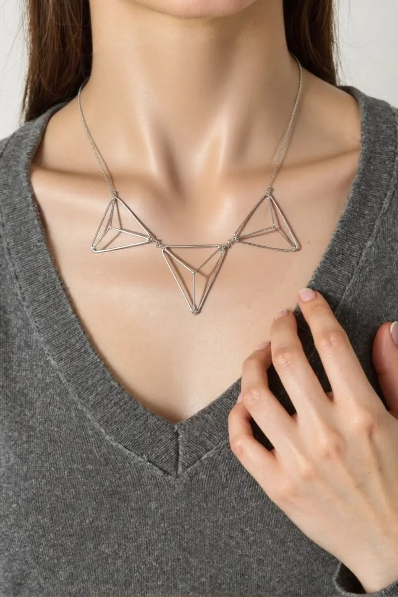 Zinnia Geometric Necklace - Contemporary Minimalist Design with Triangular Shapes in 18K Gold and Platinum-Plated Brass All-Glows