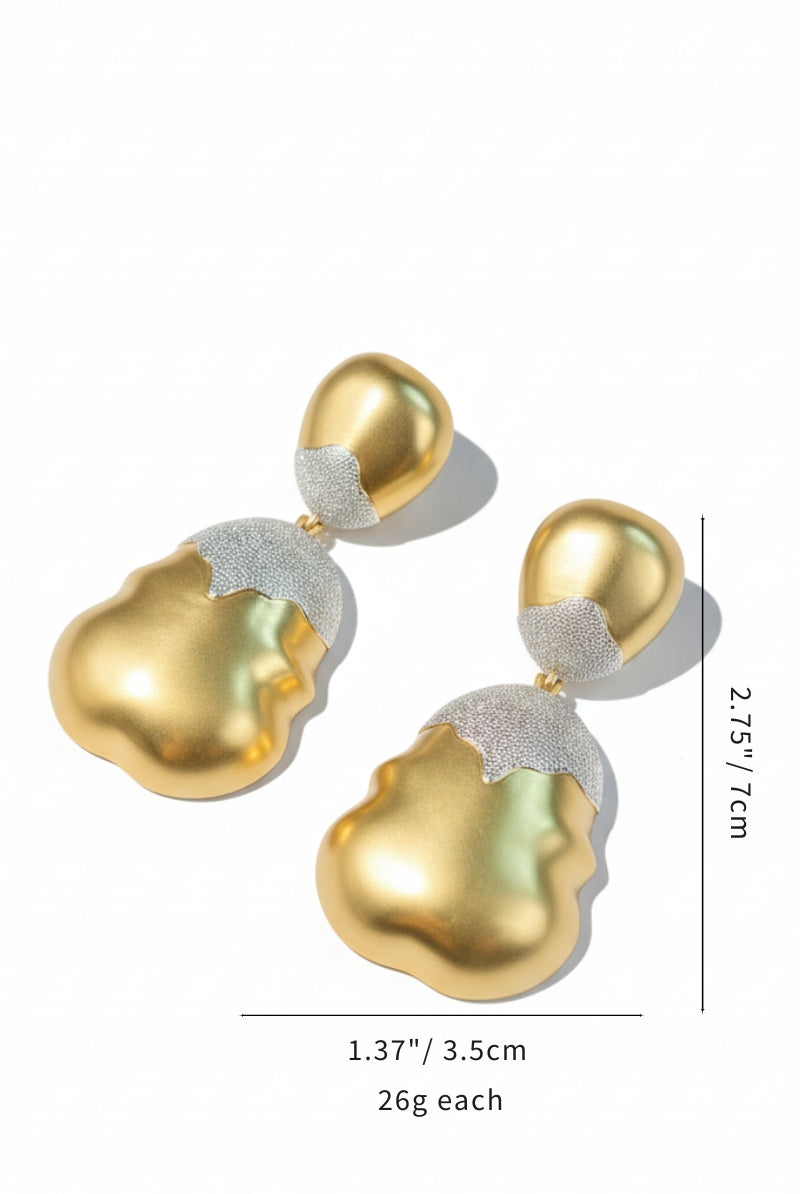 imension guide for 7cm long mixed metal statement earrings, showing weight and scale for oversized jewelry lovers.