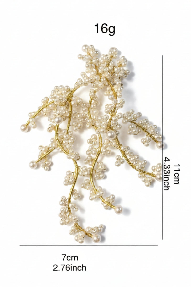 Product detail shot showing dimensions of 18K gold shell pearl earrings for transparency in online shopping.