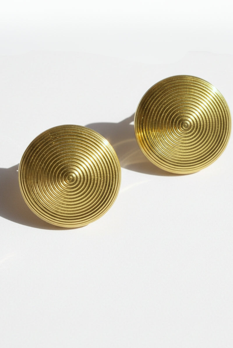 Juno ribbed dome gold stud earrings for women, 18k gold plated.