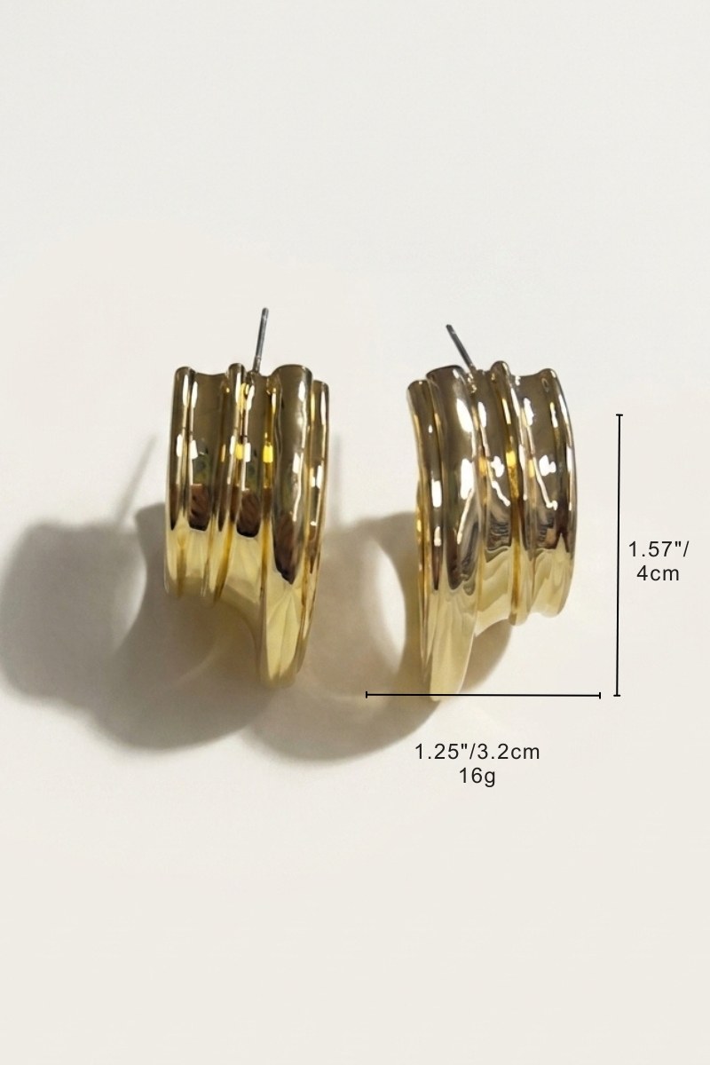 Size reference for triple-ribbed wave hoop earrings showing visible dimensions