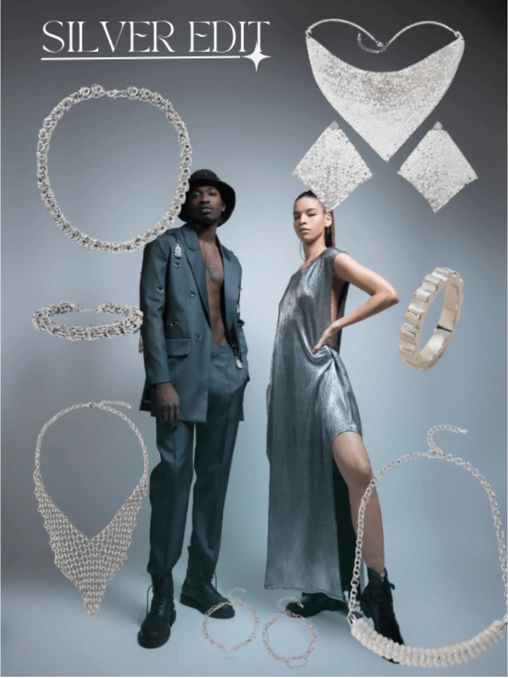 White gold plated and silver tone jewelry collection advertisement – All-Glows