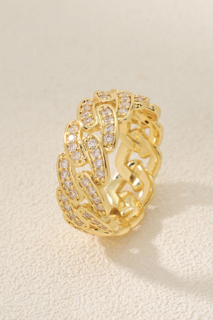 Blossom Chain Ring - 18K Gold-Plated Brass with Sparkling Zirconia Accents, Minimalist & Elegant All-Glows