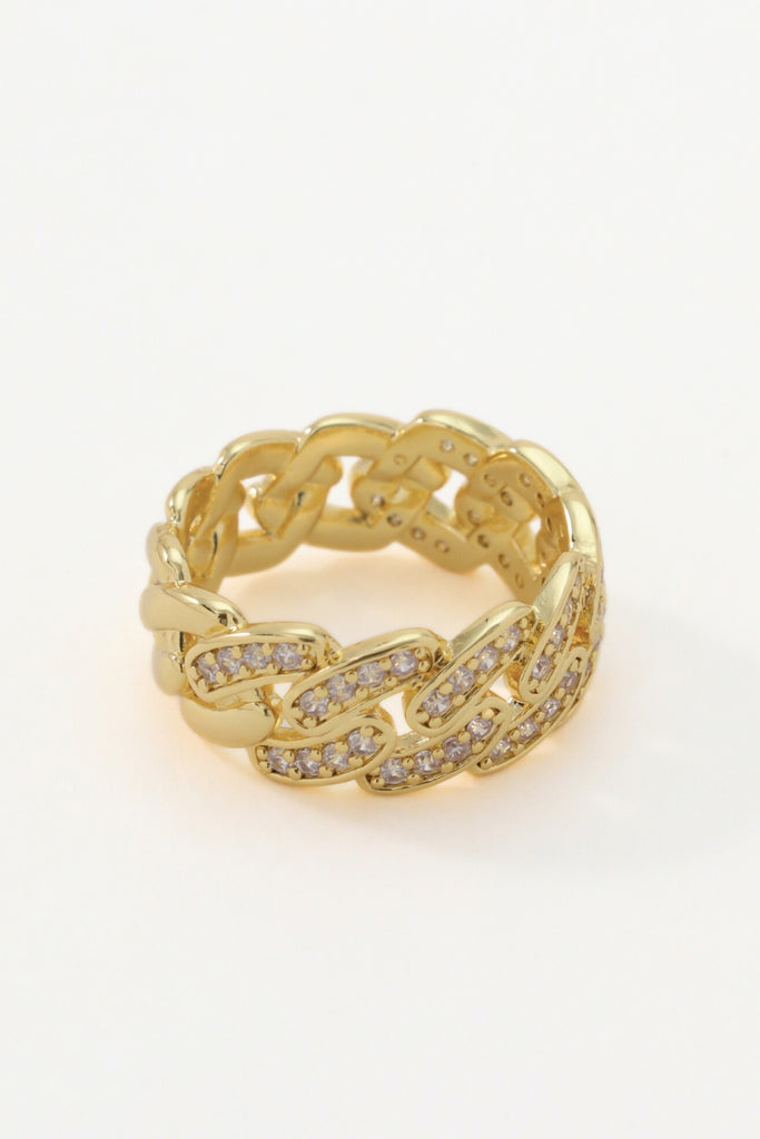 Blossom Chain Ring - 18K Gold-Plated Brass with Sparkling Zirconia Accents, Minimalist & Elegant All-Glows