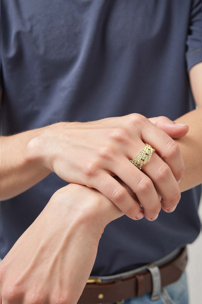 Blossom Chain Ring - 18K Gold-Plated Brass with Sparkling Zirconia Accents, Minimalist & Elegant All-Glows