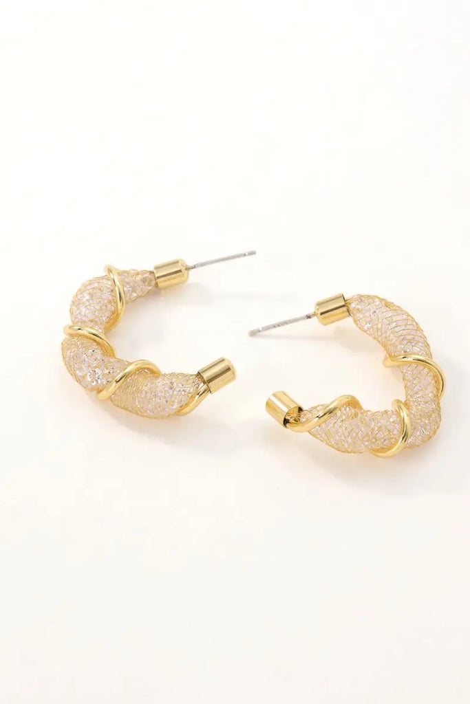 Breeze Earrings Elegant Half-Moon Design with Metal Mesh and Sparkling Crystals All-Glows