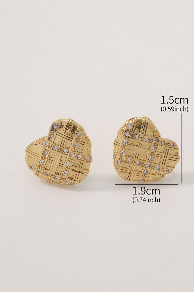 Celeste Earring Studs: 18K Gold-Plated Brass with Heart and Ribbon Design All-Glows