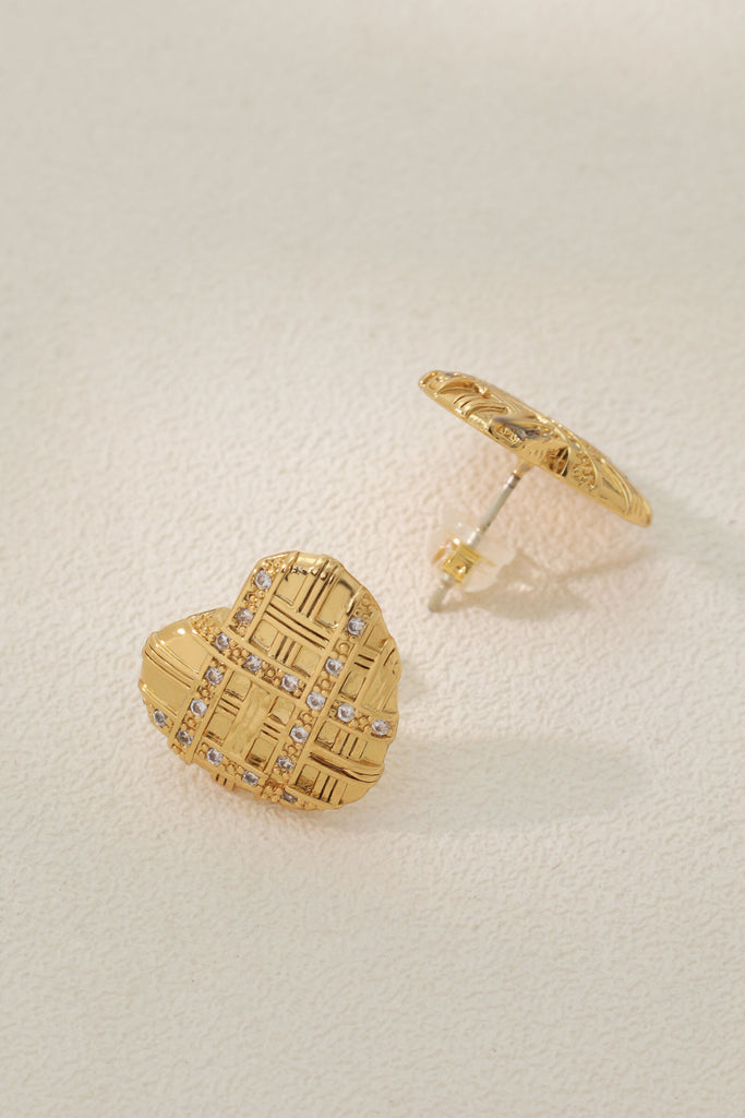 Celeste Earring Studs: 18K Gold-Plated Brass with Heart and Ribbon Design All-Glows