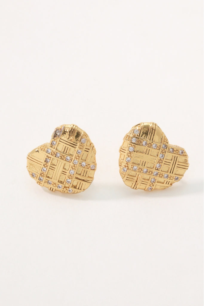 Celeste Earring Studs: 18K Gold-Plated Brass with Heart and Ribbon Design All-Glows