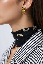 Chrome Cross Skull Charm Earrings Gold