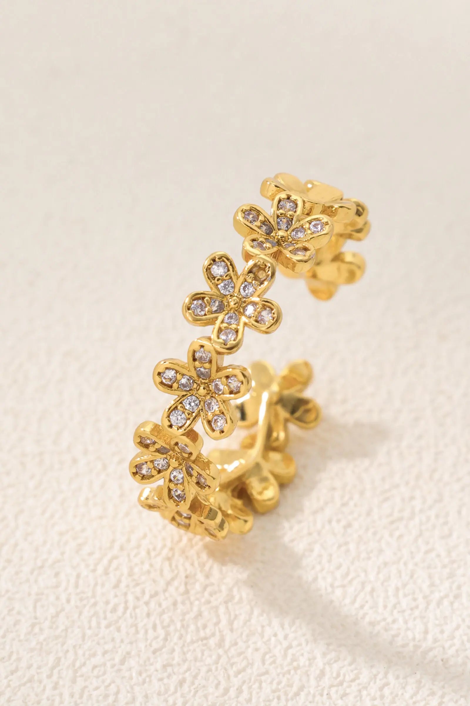 Daisy Flower Open Ring 18K Gold-Plated Daisy Design with Sparkling Zircon Stones All-Glows