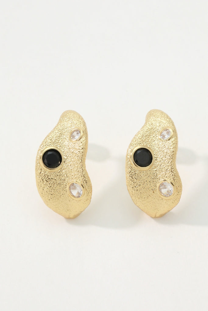 Desire Earring Drop: 18K Gold-Plated Brass with Irregular Bead Design and Zirconia Accents All-Glows