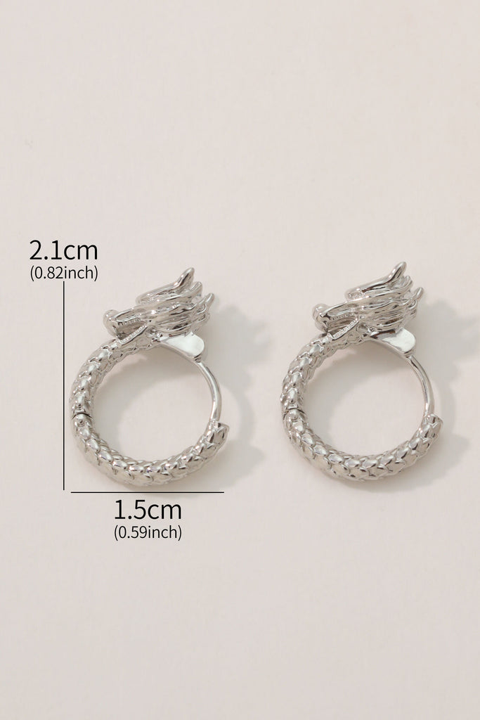 Dragon Earring Huggie: 18K Platinum-Plated Brass with Intricate Dragon Design All-Glows