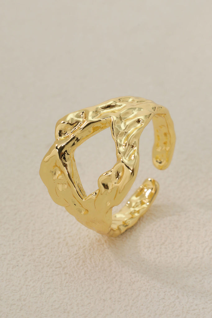 Dream Ring - 18K Gold Plated Brass, Adjustable Open Design with Irregular Textured Square and Hollow Center All-Glows