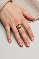 Dream Ring - 18K Gold Plated Brass, Adjustable Open Design with Irregular Textured Square and Hollow Center All-Glows