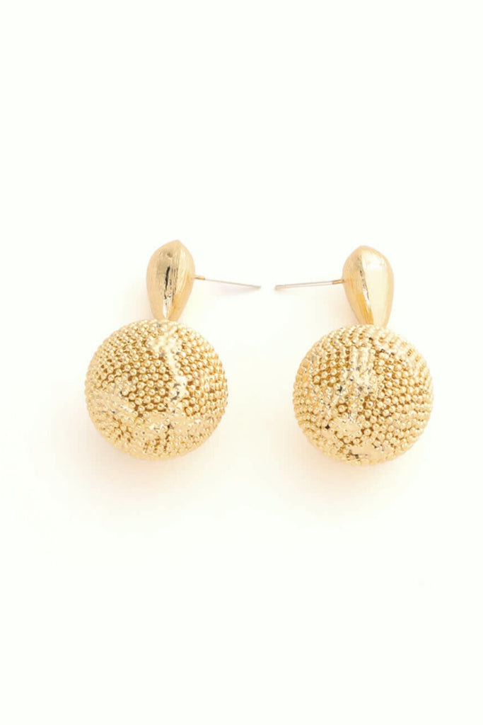 Earth Earrings – 18K Gold-Plated Textured Sphere with Landmass-Inspired Links All-Glows