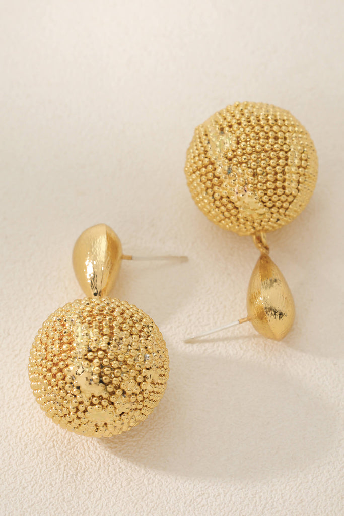 Earth Earrings – 18K Gold-Plated Textured Sphere with Landmass-Inspired Links All-Glows