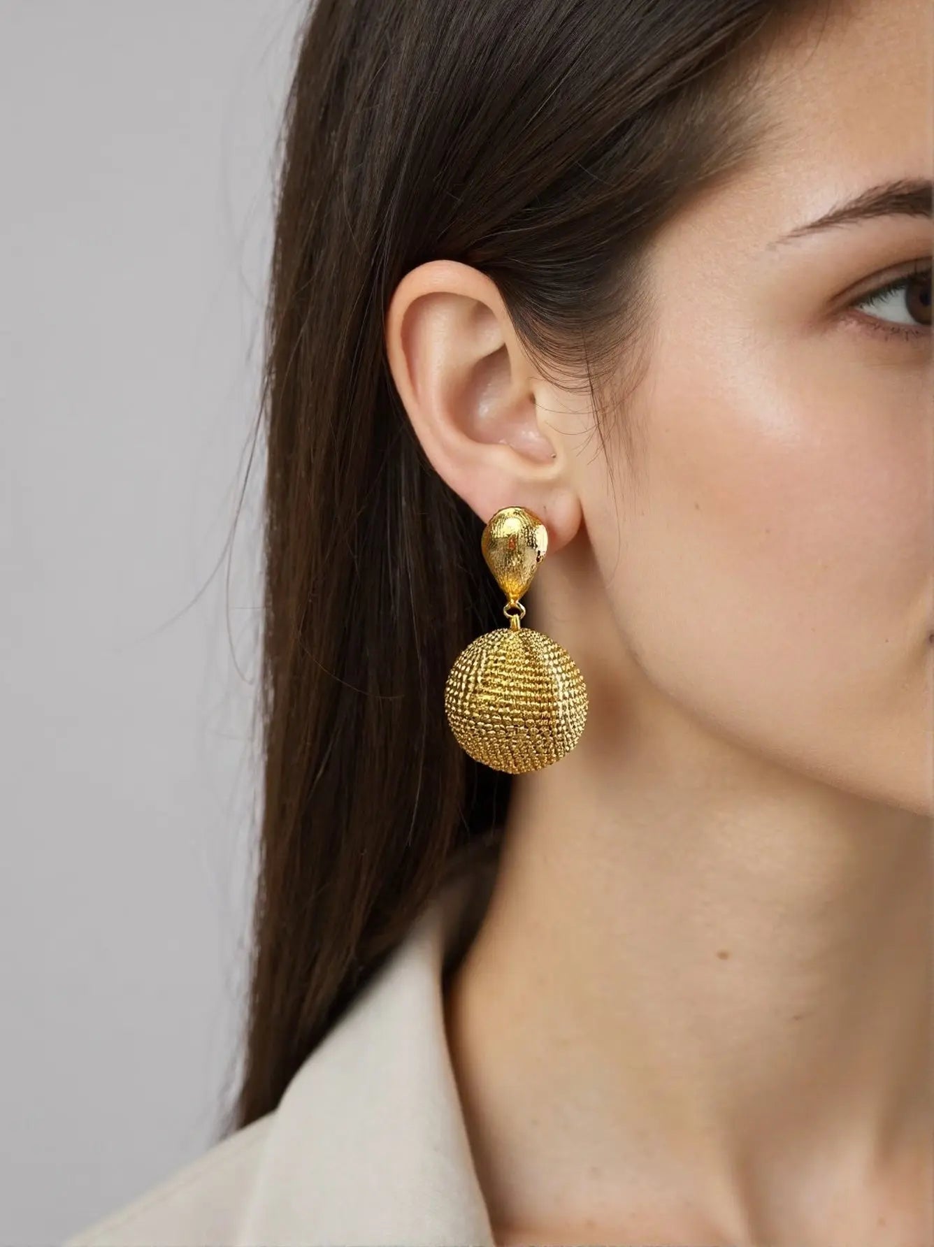 Earth Earrings – 18K Gold-Plated Textured Sphere with Landmass-Inspired Links All-Glows