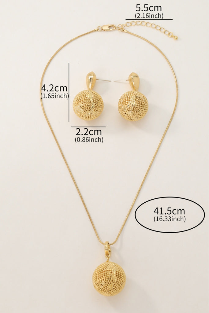 Earth Jewelry Set: Gold-Plated Brass Necklace & Earrings, Unique Textured Globe Design, Minimalist & Chic All-Glows