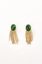 Gold-Plated Eclipse Vintage Tassel Green bead Earrings