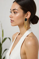 18K Gold-Plated Eclipse Vintage Tassel Black Bead Earrings