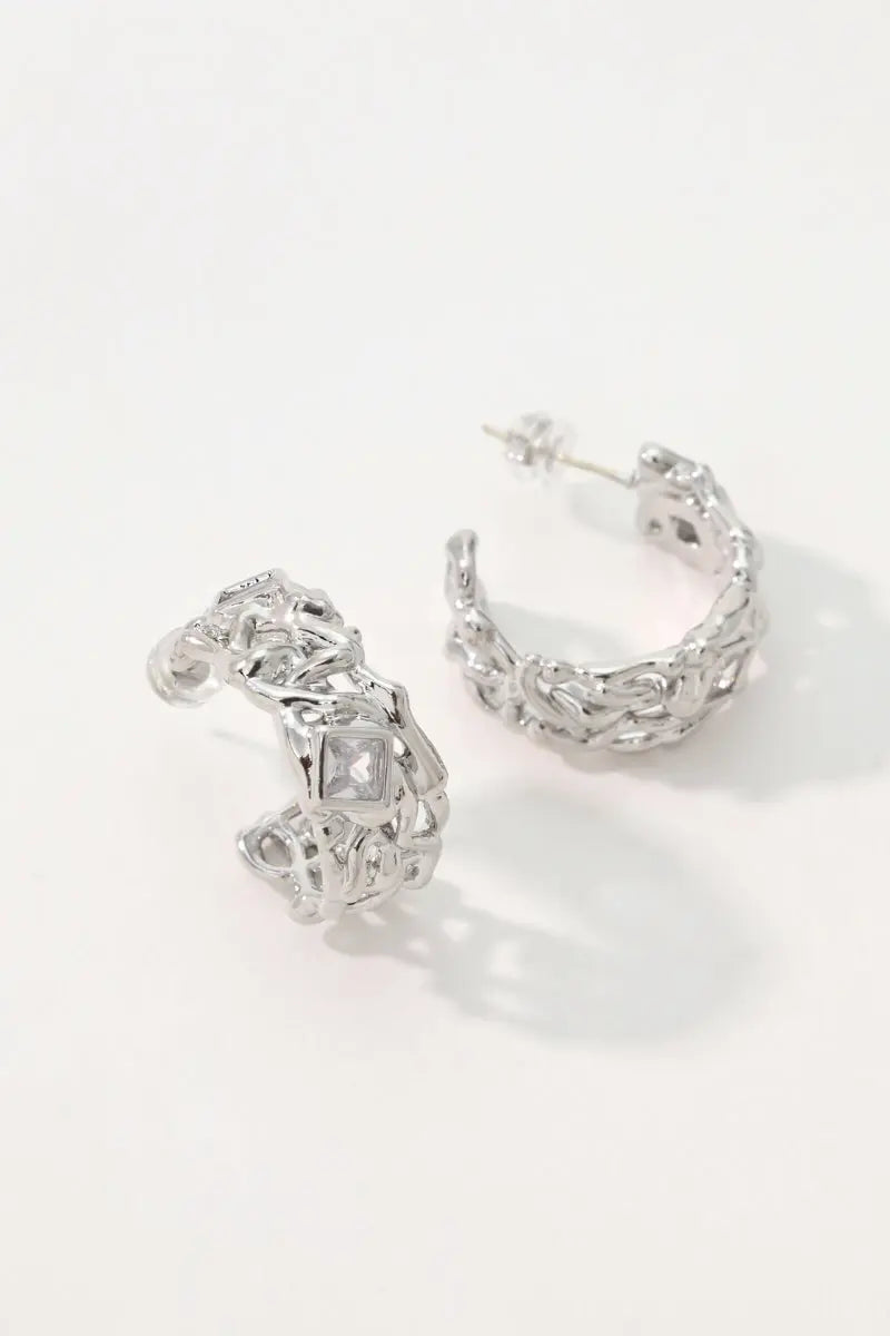 Platinum Plated Brass Ember Earring  with Square Zirconia 