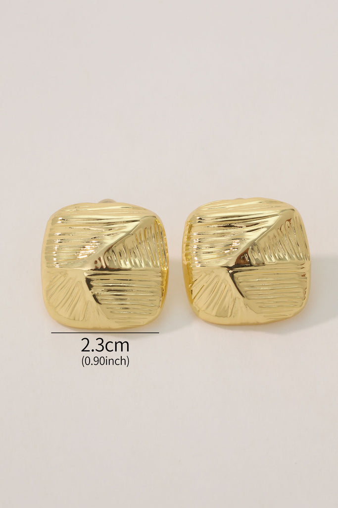 Horizon Earring Studs: 18K Gold-Plated Brass with Textured Split Square Design All-Glows