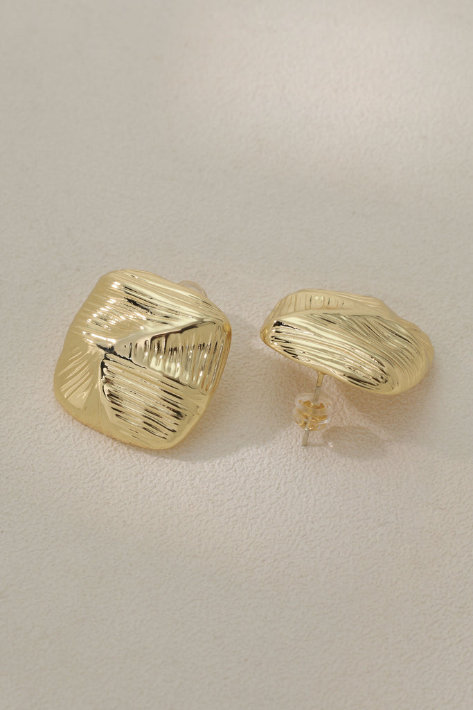 Horizon Earring Studs: 18K Gold-Plated Brass with Textured Split Square Design All-Glows