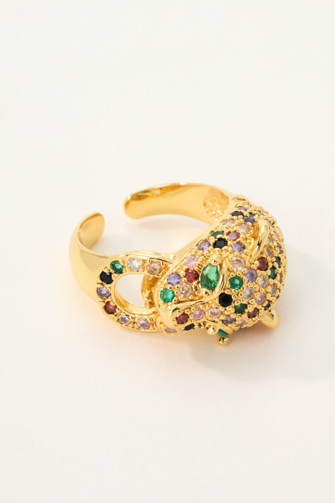 Jaguar Open Ring - 18K Gold-Plated Brass with Colorful Rhinestones All-Glows