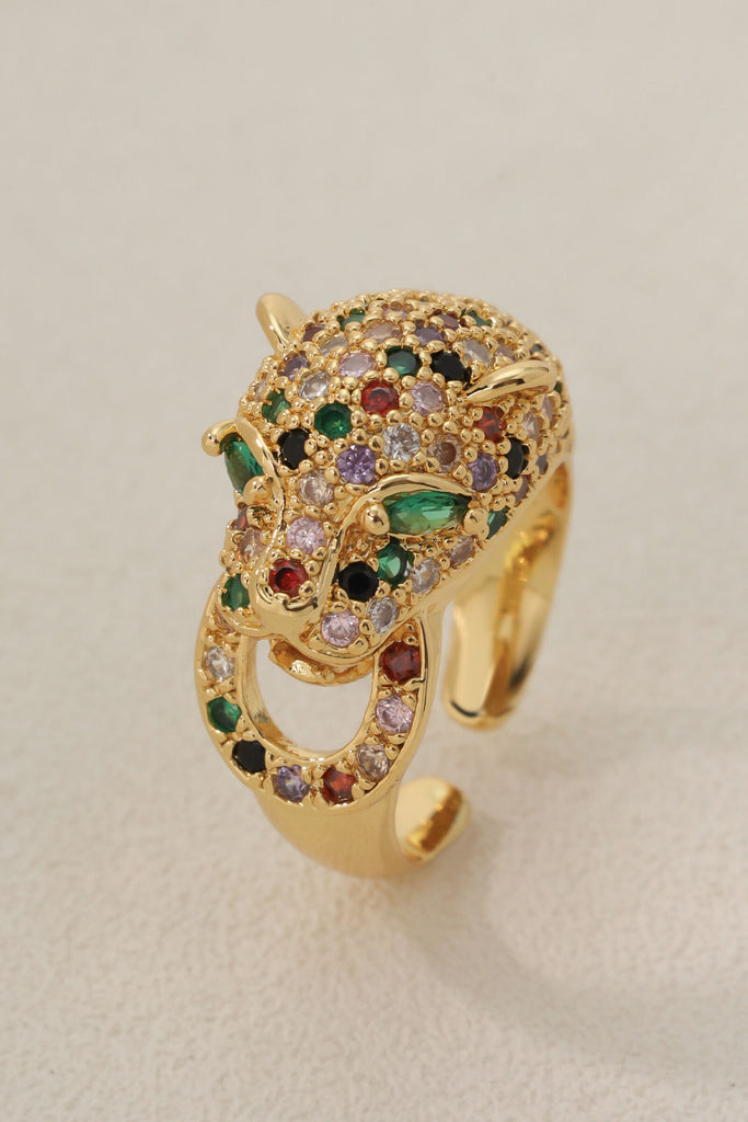 Jaguar Open Ring - 18K Gold-Plated Brass with Colorful Rhinestones All-Glows