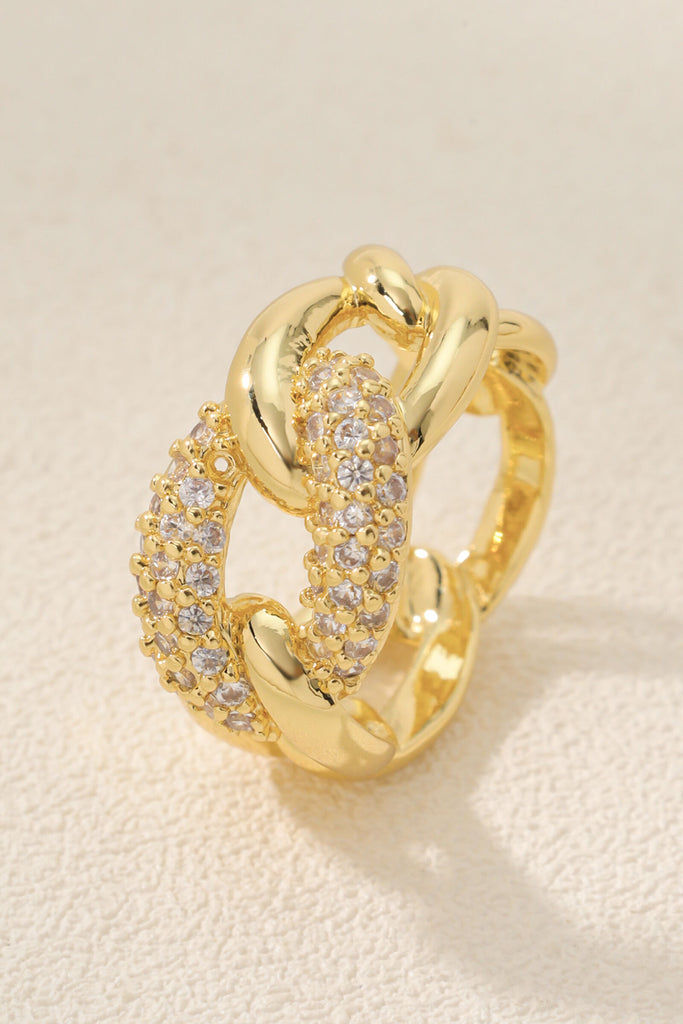 Jasmine Chain Ring - Exquisite 18K Gold-Plated Brass with Sparkling Zirconia Statement Center All-Glows