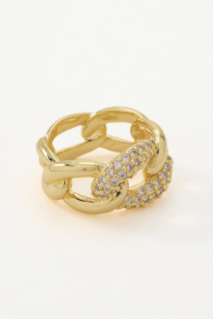 Jasmine Chain Ring - Exquisite 18K Gold-Plated Brass with Sparkling Zirconia Statement Center All-Glows