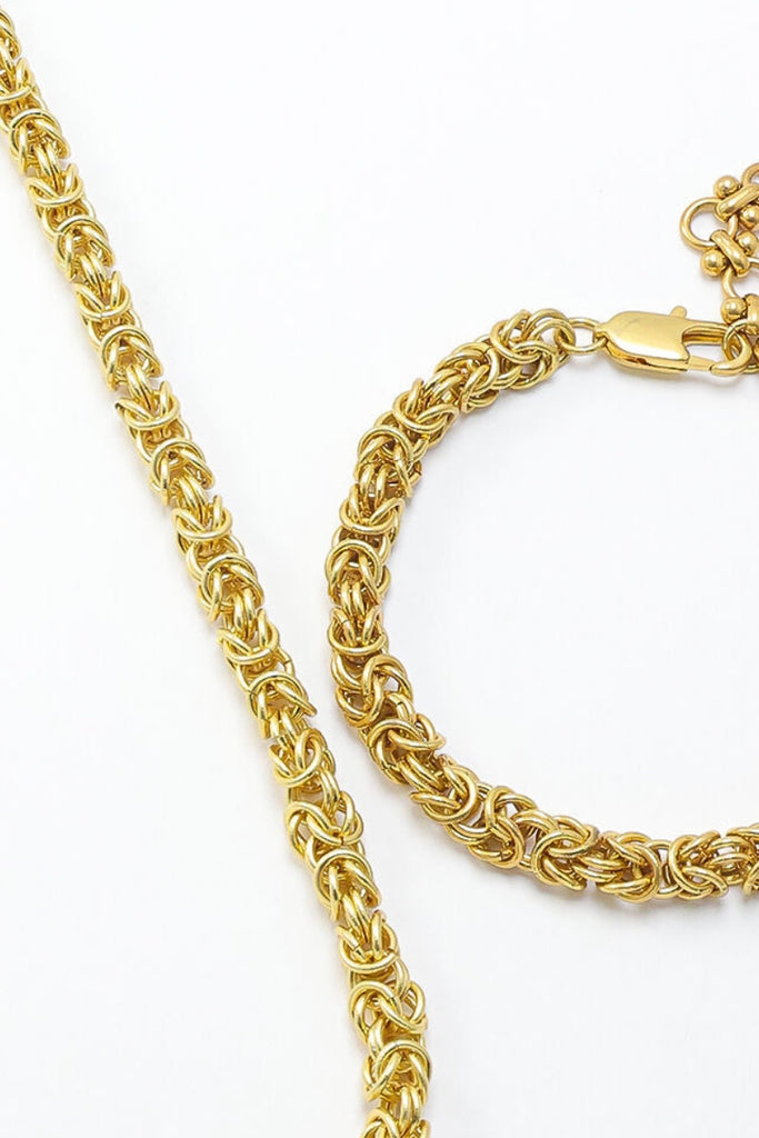 King Byzantine Chain Necklace: 18K Gold-Plated Brass in Gold & Platinum All-Glows