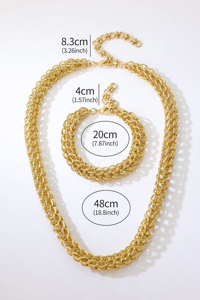 Lotus Jewelry Set: 18K Gold-Plated Foxtail Chain Necklace & Bracelet Set All-Glows