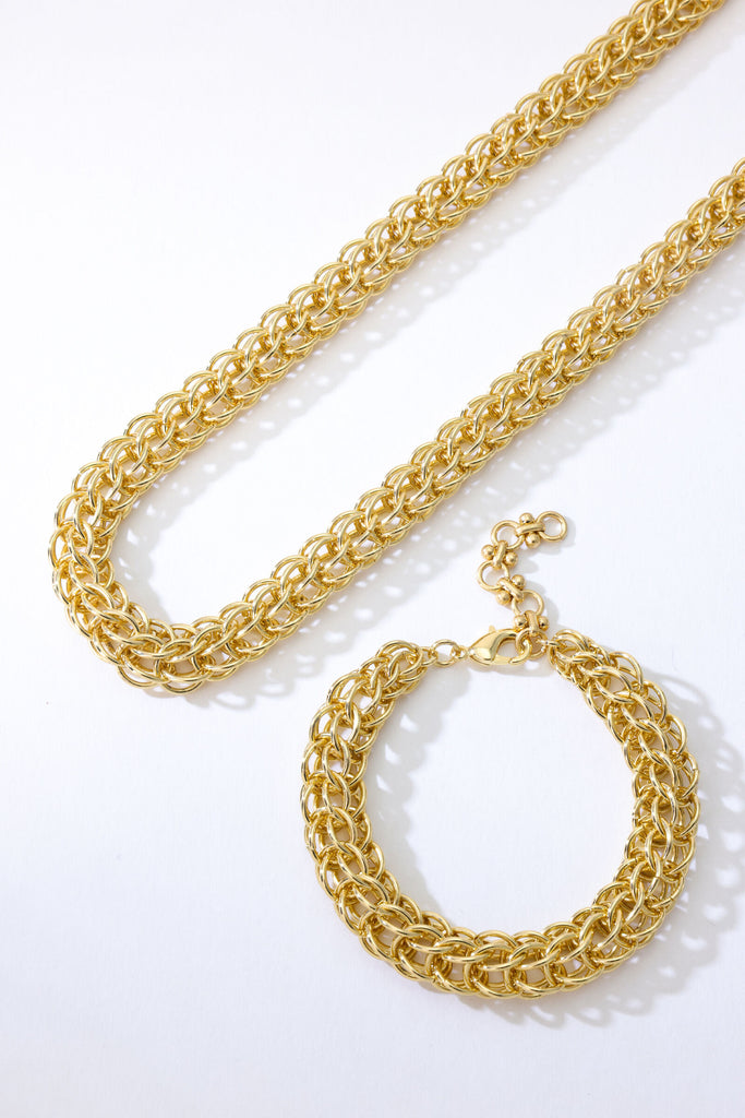 Lotus Jewelry Set: 18K Gold-Plated Foxtail Chain Necklace & Bracelet Set All-Glows