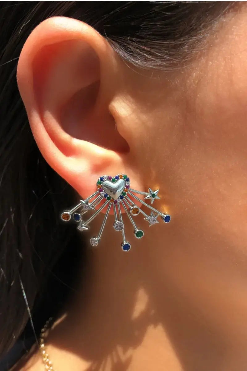 Meteor Earring – Heart of Light with Swarovski Crystals & Colored Stars All-Glows