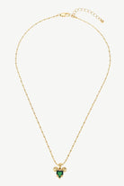 Mikey Chain Necklace - 18K Gold-Plated Brass Beaded Chain with Mickey Pendant and Green Zirconia - Whimsical Jewelry All-Glows