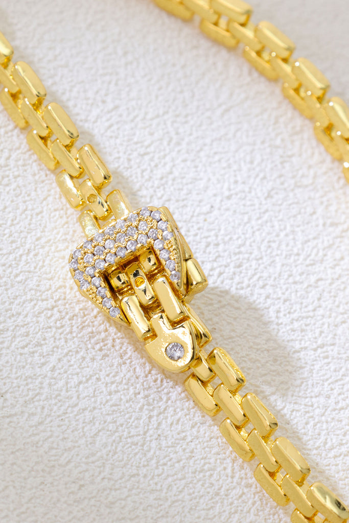 Milan Bracelet: Adjustable 18K Gold-Plated Leather Chain with Zirconia Buckle All-Glows