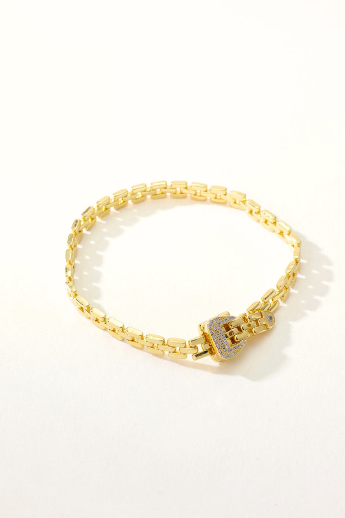 Milan Bracelet: Adjustable 18K Gold-Plated Leather Chain with Zirconia Buckle All-Glows