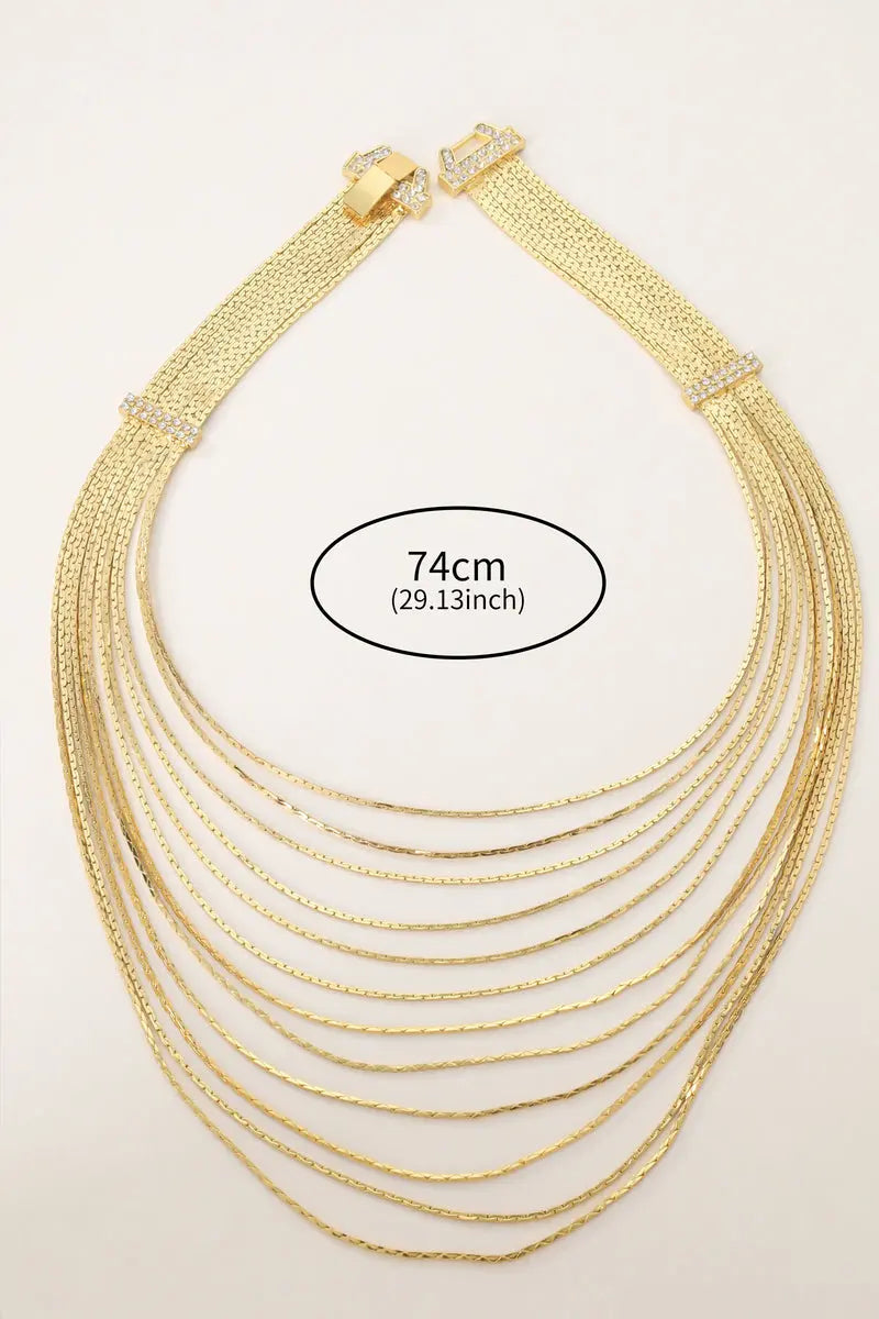 Muse Multi-strand Necklace - Elegant 18K Gold-Plated Brass with H-Shaped Rhinestone Clasps - Luxe Layered Jewelry All-Glows