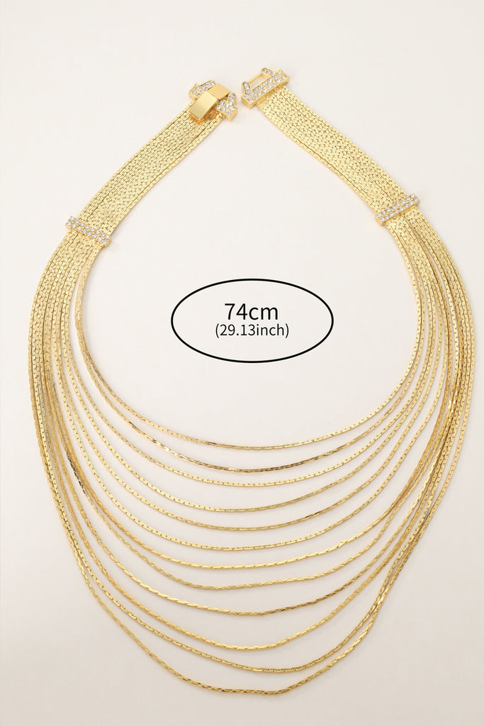 Muse Multi-strand Necklace - Elegant 18K Gold-Plated Brass with H-Shaped Rhinestone Clasps - Luxe Layered Jewelry All-Glows