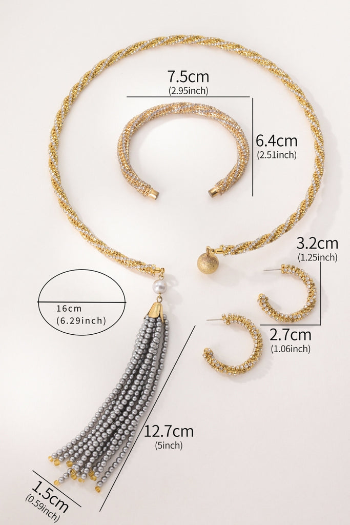 Nova Jewelry Set: Gold-Plated Brass Necklace, Earrings & Bracelet, Sparkling Twisted Design with Crystal Dazzling All-Glows