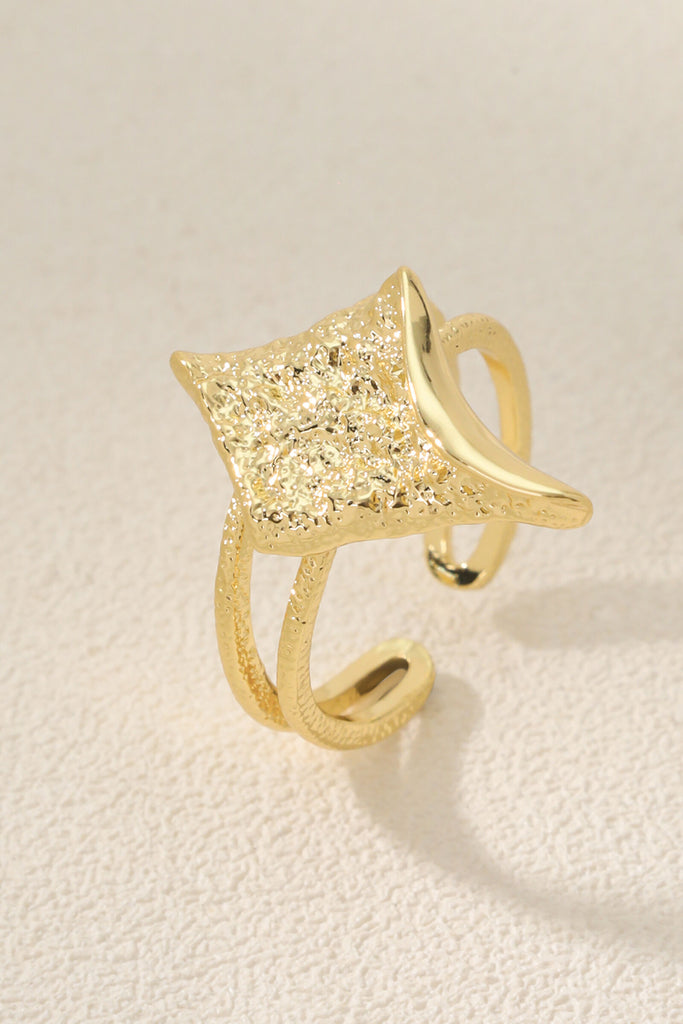 Oasis Adjustable Open Ring - Textured Geometric Design with Organic Wrinkled Detail in 18K Gold-Plated Brass All-Glows