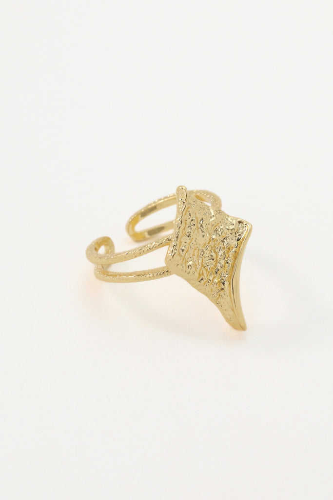 Oasis Adjustable Open Ring - Textured Geometric Design with Organic Wrinkled Detail in 18K Gold-Plated Brass All-Glows