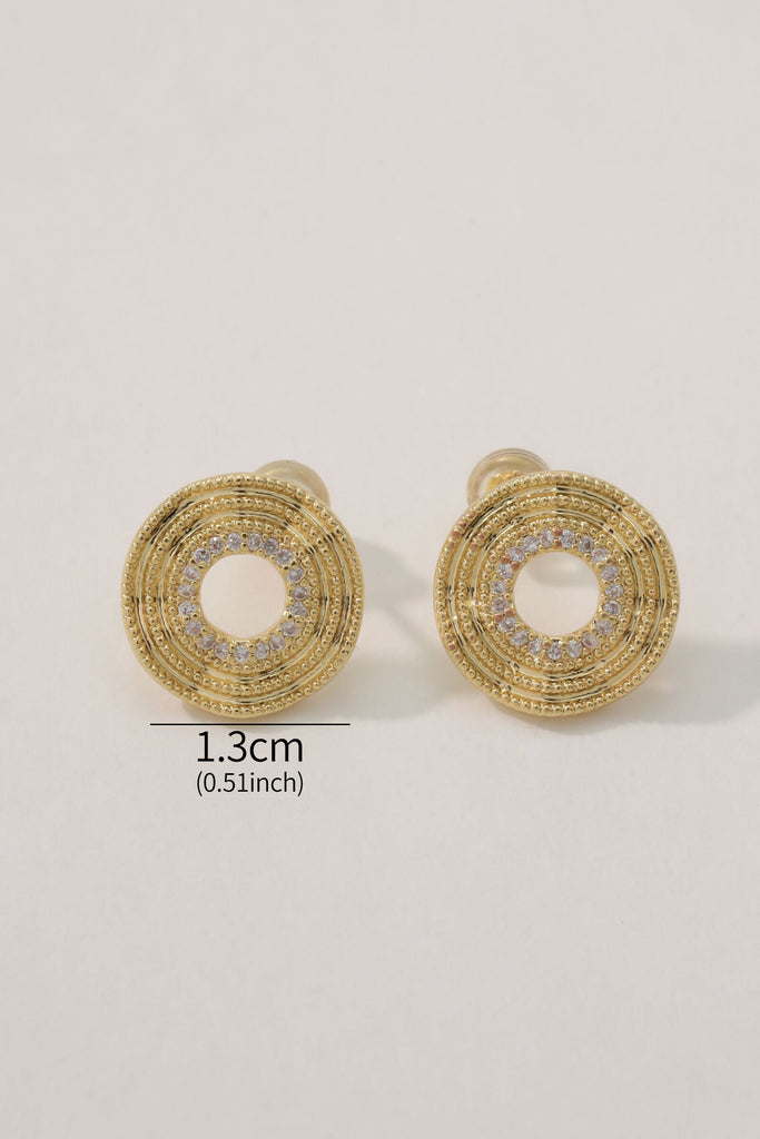 Opal Earring Studs: 18K Gold-Plated Brass with Three-Dimensional Circles and Zirconia Details All-Glows